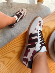 Burgundy Cow Sneakers Sporty