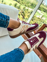 Sporty Burgundy Metallic Sneakers