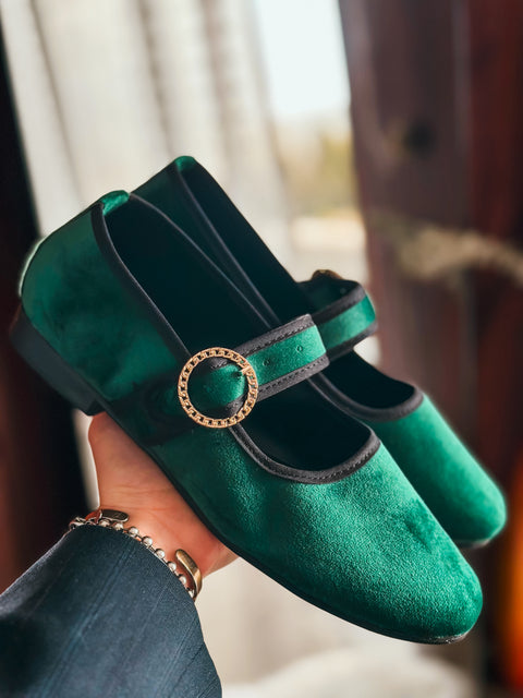 Baltimore Strap Green & Black Flats