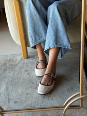 Mary Jane Cream & Black Balerinas