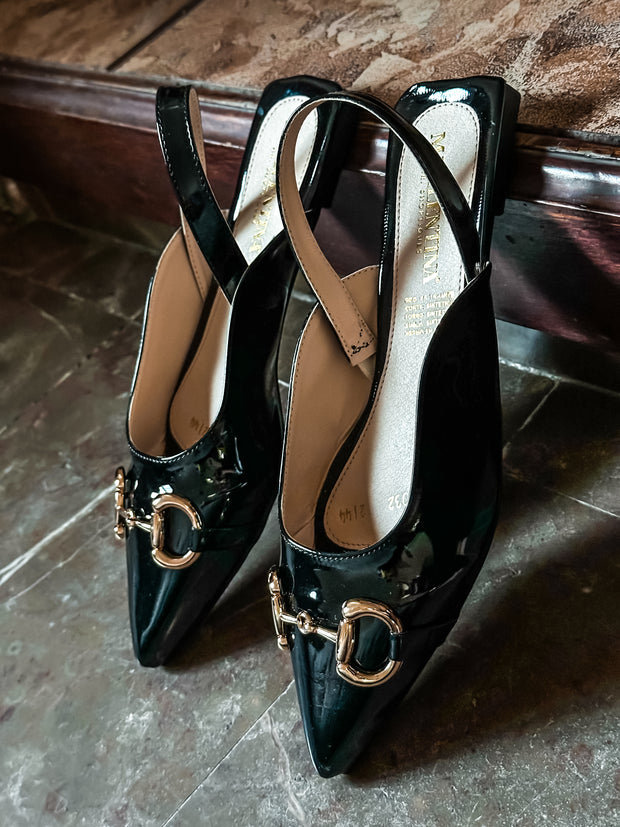 Gia Slingback Shiny Black Flats