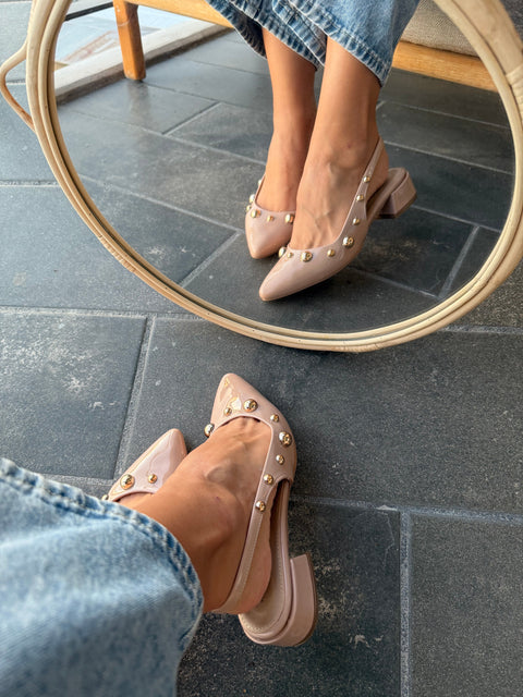 Mia Heels Perlas Oro Tacón mini Nude