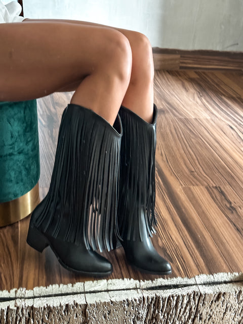 Texas Fringe Black Boots