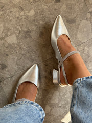 Mia Heels Tira Brillantes Tacón mini Plata