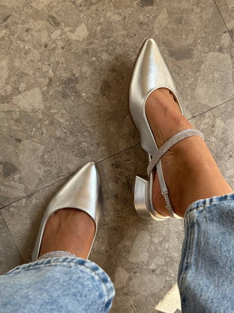 Mia Heels Tira Brillantes Tacón mini Plata