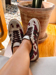 Burgundy Cow Sneakers Sporty