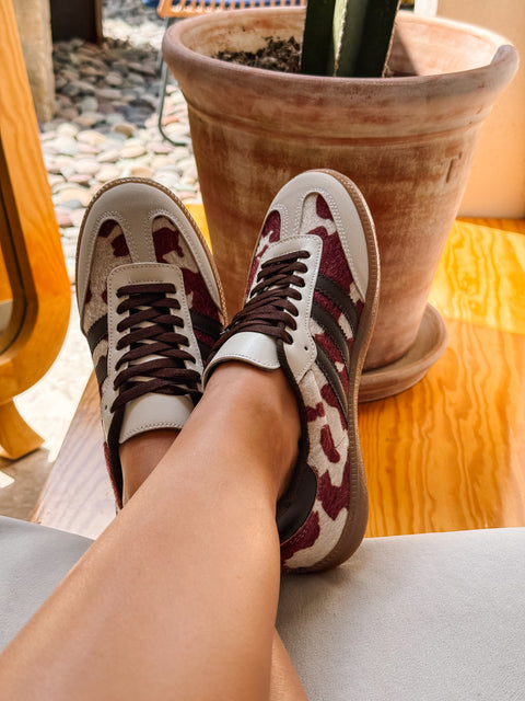 Burgundy Cow Sneakers Sporty