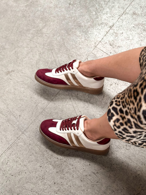 Sporty Burgundy Metallic Sneakers
