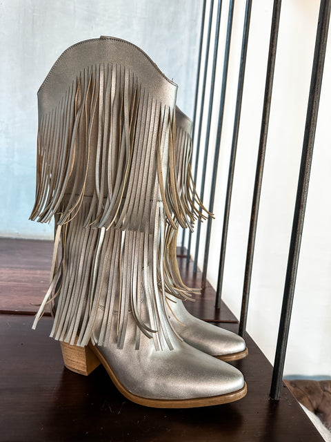 Fringe Silver Boots