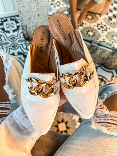 Corso Chain White Coco Mules