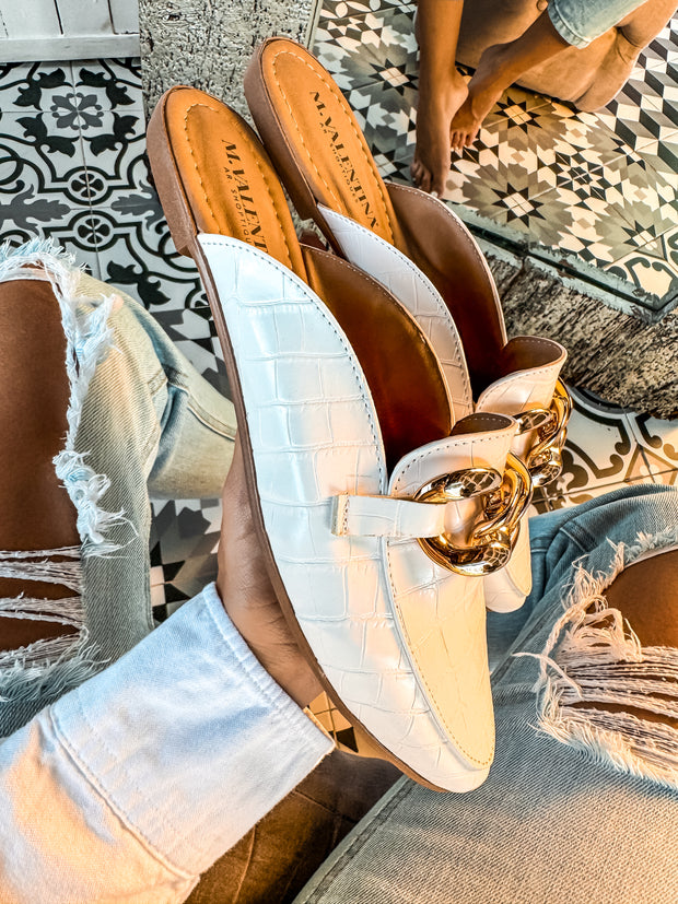 Corso Chain White Coco Mules