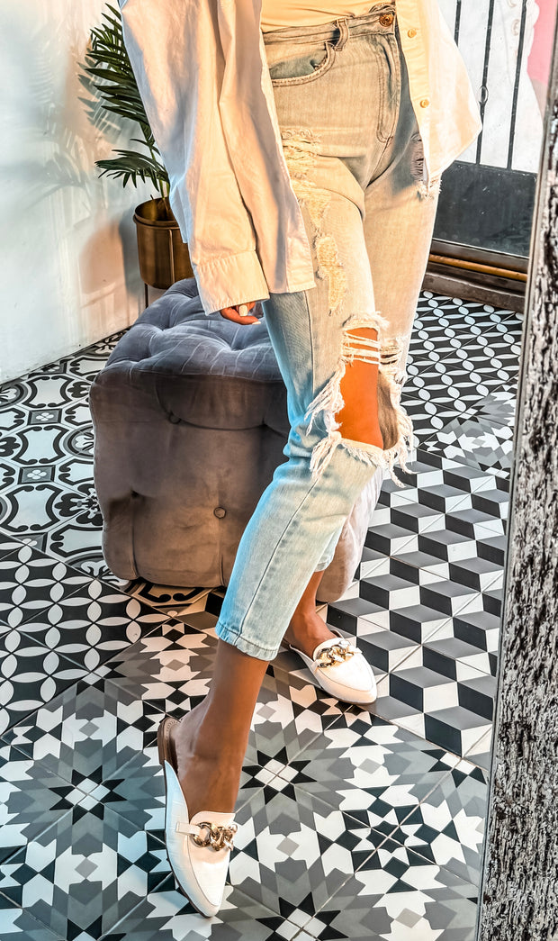 Corso Chain White Coco Mules