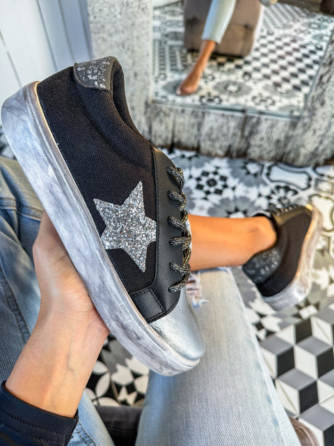 Waldorf Glitter Star Black & Silver Sneakers