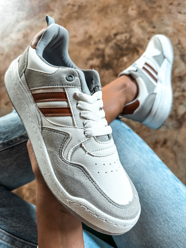 Sportif White And Brown Sneakers