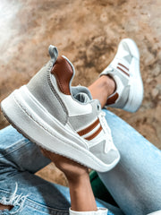 Sportif White And Brown Sneakers