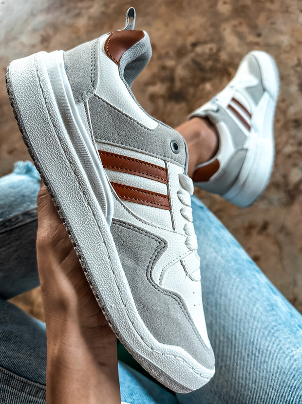 Sportif White And Brown Sneakers
