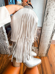 Fringe White Boots