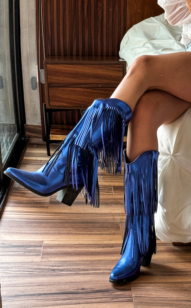 Fringe Blue Metallic Boots