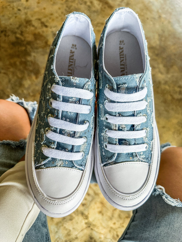 Tip Up Denim Blue Sneakers
