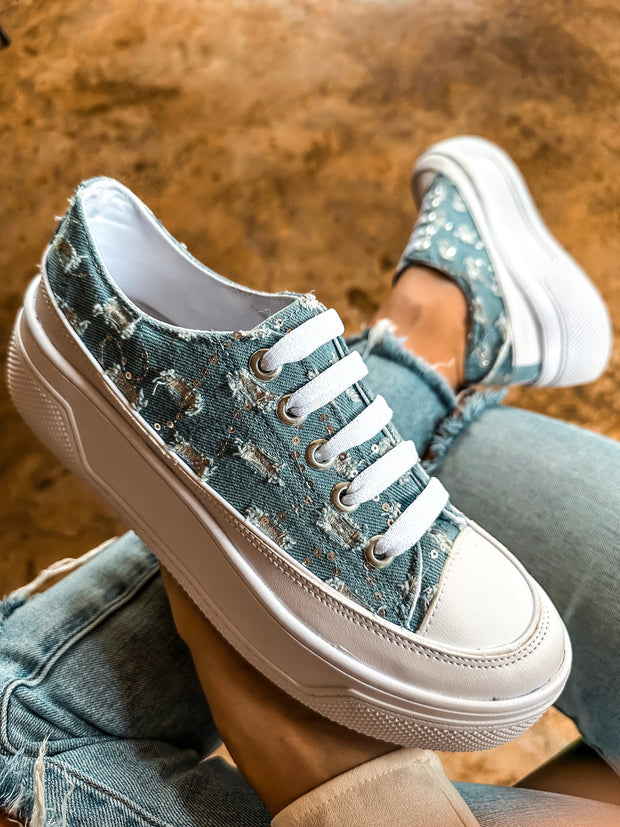 Tip Up Denim Blue Sneakers