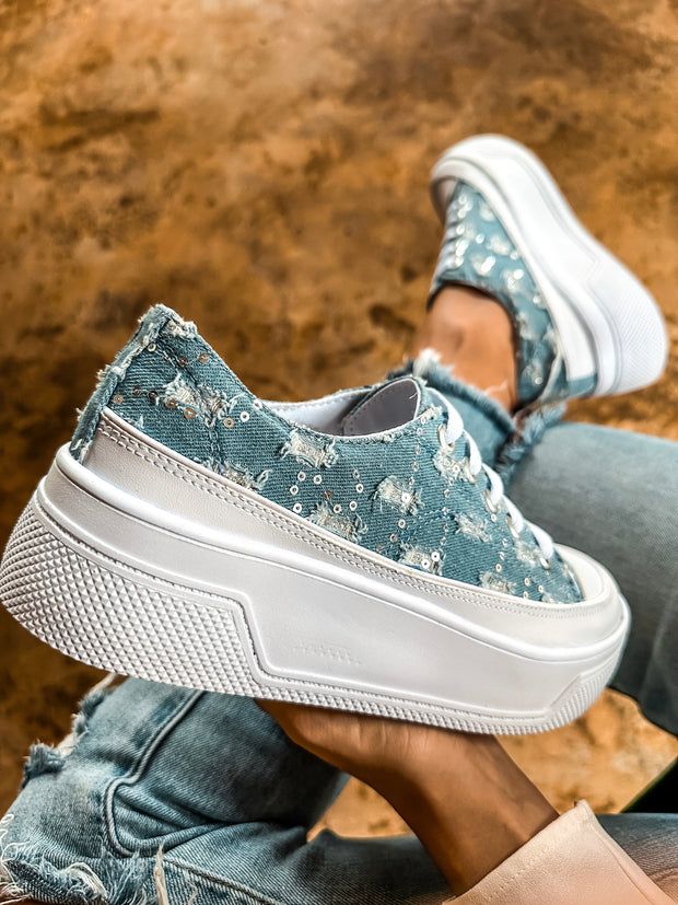 Tip Up Denim Blue Sneakers