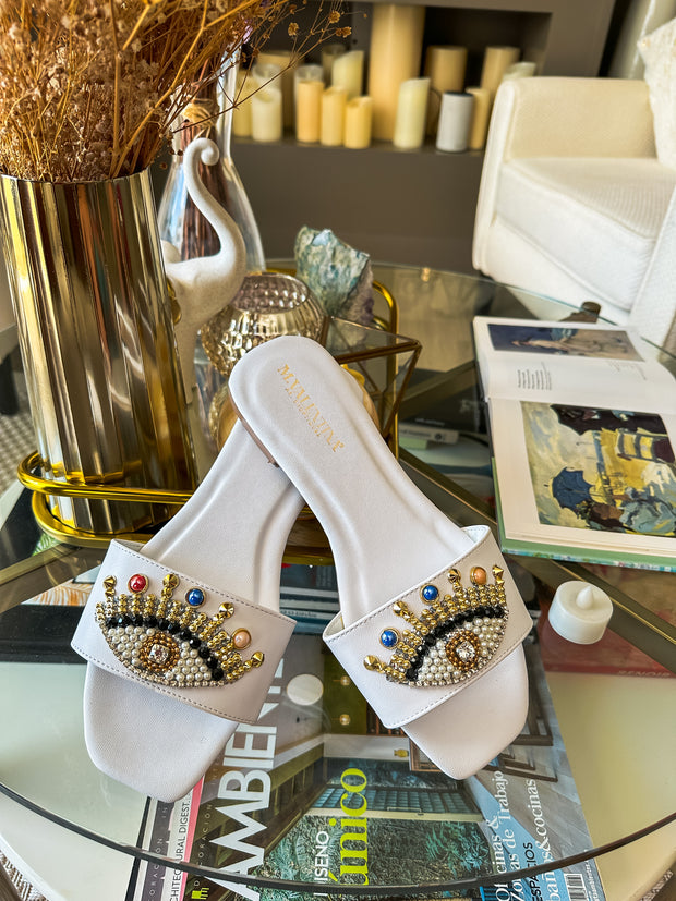 Palm Eye White Sandals