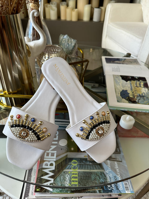 Palm Eye White Sandals