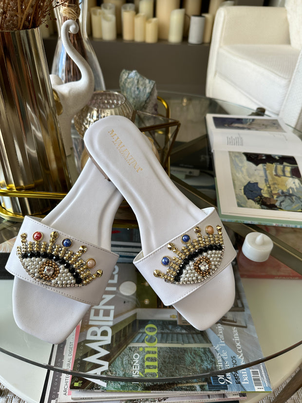 Palm Eye White Sandals