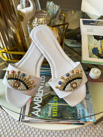 Palm Eye White Sandals