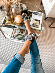 Palm Shiny Heart Black Sandals