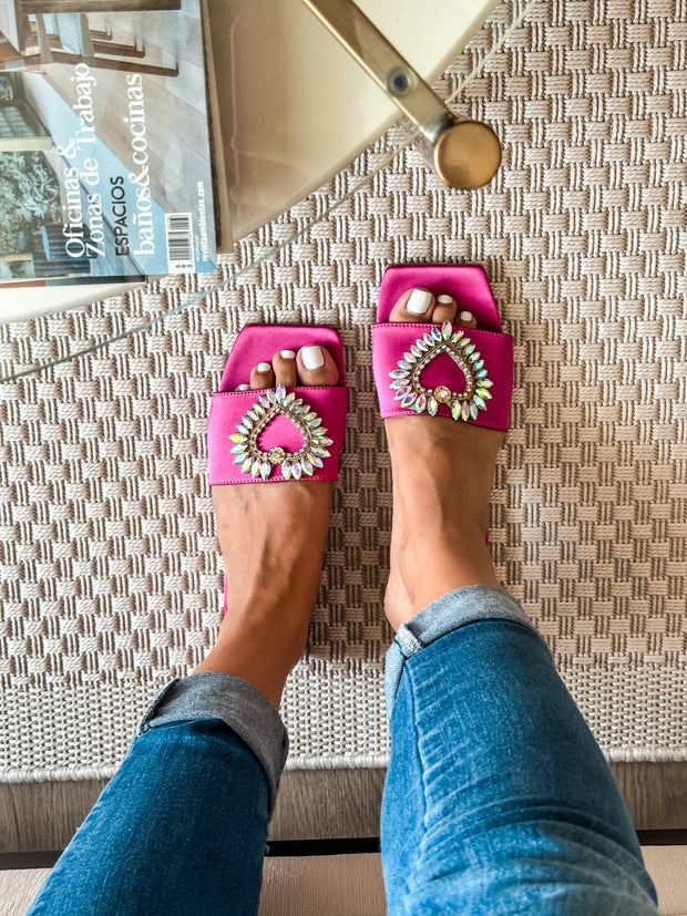 Palm Shiny Heart Pink Sandals