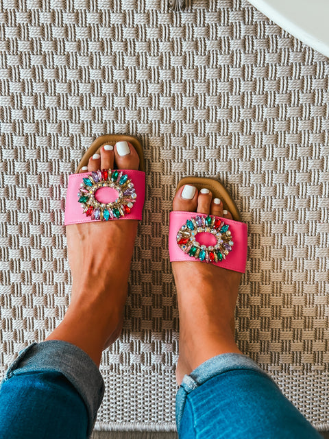 Palm Shiny Circle Pink Sandals