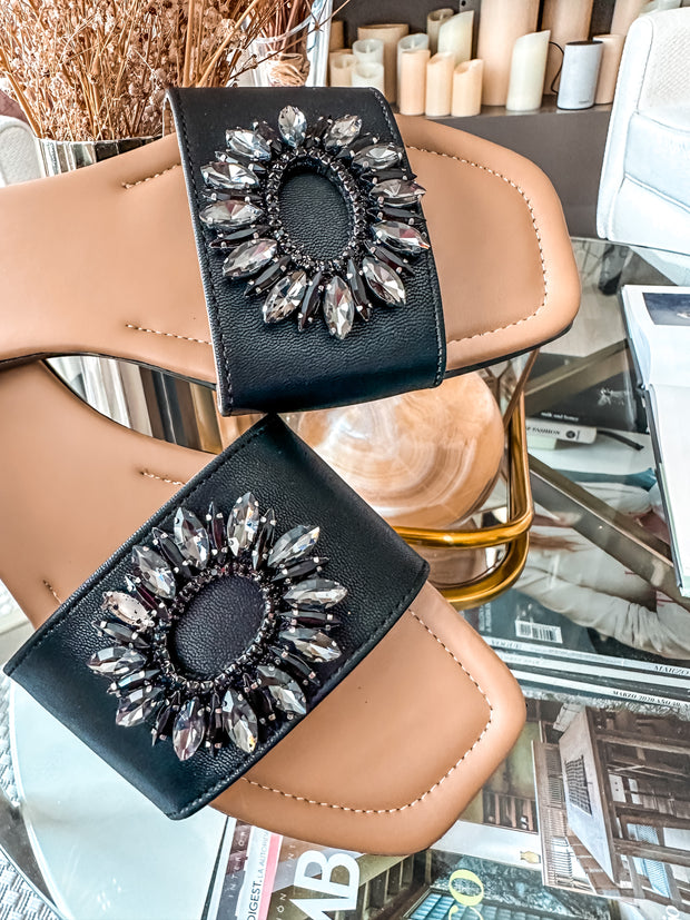 Palm Shiny Circle Black Sandals
