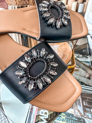 Palm Shiny Circle Black Sandals