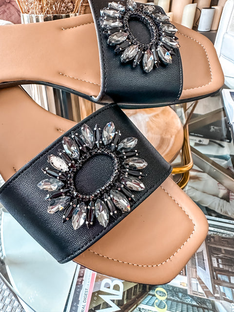 Palm Shiny Circle Black Sandals