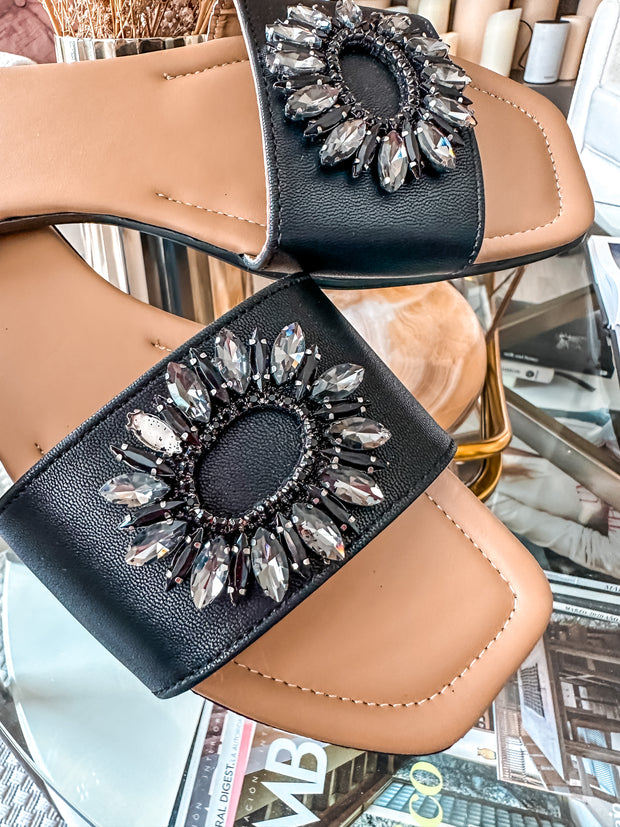 Palm Shiny Circle Black Sandals