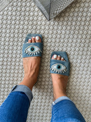 Palm Eye Denim Blue Sandals