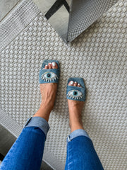 Palm Eye Denim Blue Sandals
