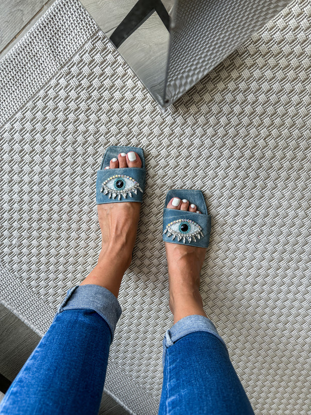 Palm Eye Denim Blue Sandals