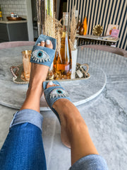 Palm Eye Denim Blue Sandals