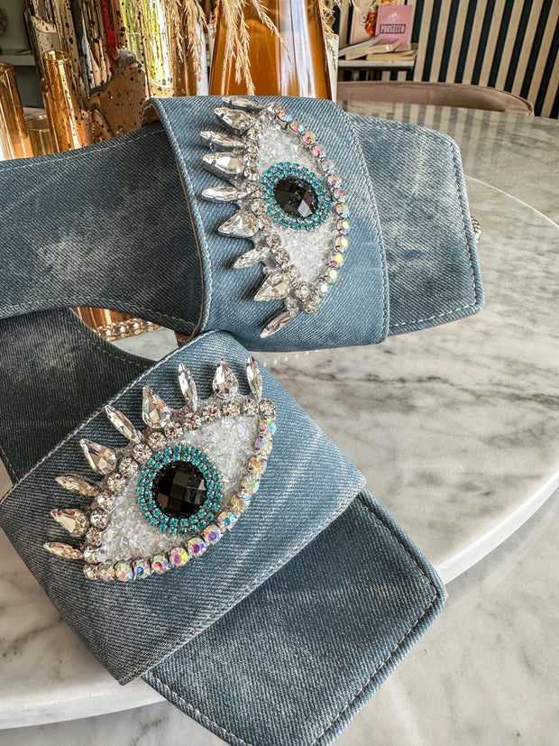 Palm Eye Denim Blue Sandals