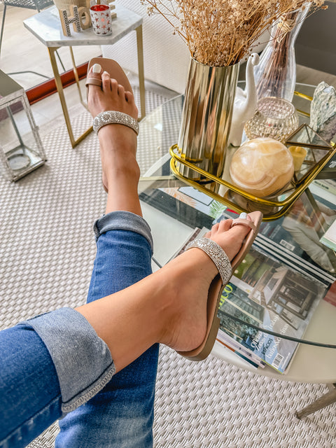 Toe Loop Shiny Nude Sandals