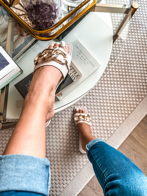 Palm Big Chain Denim Latte Sandals