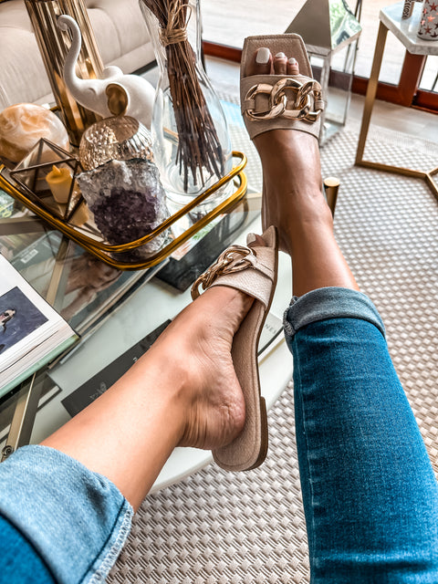 Palm Big Chain Denim Latte Sandals