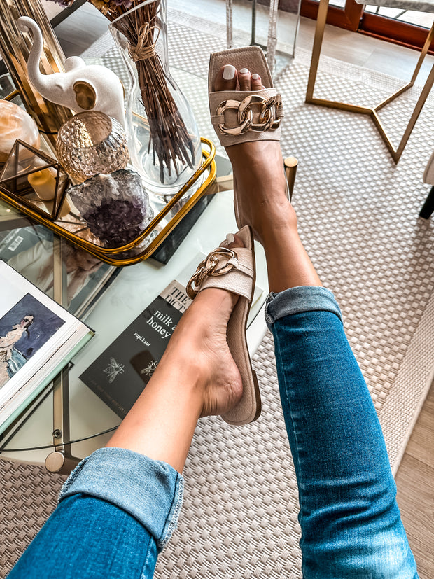 Palm Big Chain Denim Latte Sandals
