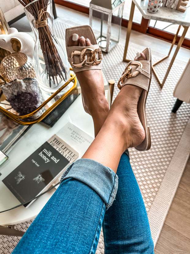 Palm Big Chain Denim Latte Sandals