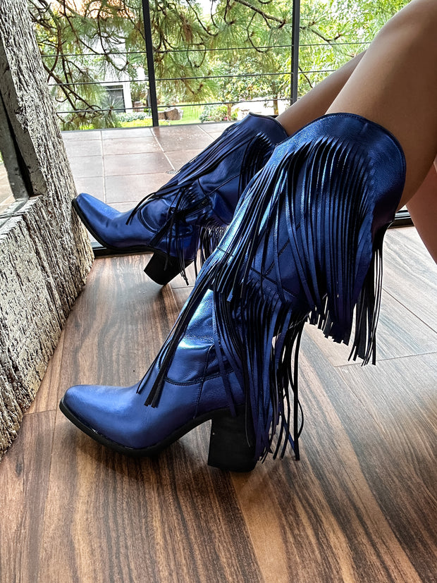 Fringe Blue Metallic Boots