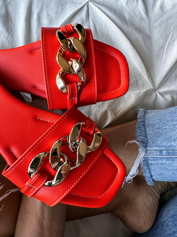 Palm Big Gold Chain Orange Sandals