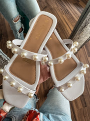 Double Pearls White Sandals
