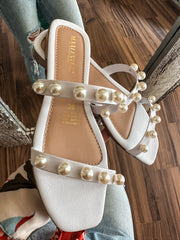 Double Pearls White Sandals